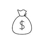 Sack of money outline icon on white