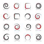 Design elements set. Spiral, circle and square shapes. Abstract icons. Vector art.