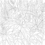 Hand drawn zentangle floral background for coloring page