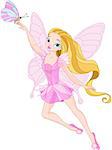Illustration of flying beautiful fairy holds butterfly