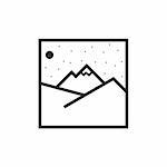 Linear icon of mountains with snow top at night with stars