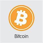 Bitcoin - Criptocurrency Blockchain Icon on Grey Background. Virtual Currency. Vector Trading Sign: Bitcoin.