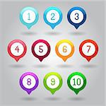 Map markers with numbers - vector illustration isolated on gray background eps10