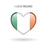 Love Ireland symbol. Flag Heart Glossy icon on a white background isolated vector illustration eps10