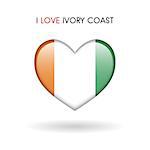 Love Ivory Coast symbol. Flag Heart Glossy icon on a white background isolated vector illustration eps10