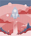 Poster design with a rocket flying to outer space, vector illustration