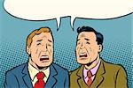 Two men friends crying. Comic cartoon pop art illustration retro vintage kitsch vector