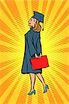 woman graduate of the College or University. Science and education. Comic cartoon pop art illustration retro vintage kitsch vector