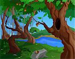 Cartoon summer background for, a game art with old trees