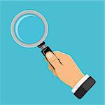 Magnifying Glass Magnifier in businessman hand. Flat style icon. Isolated vector illustration