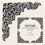 Floral frame border. Decorative lace design element and fancy page ornament. Vector illustration