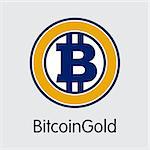 BitcoinGold: Criptocurrency Blockchain Icon on Grey Background. Virtual Currency. Vector Trading sign - BTG.
