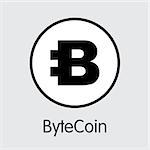 ByteCoin - Vector Icon of Virtual Currency. Criptocurrency Blockchain Icon on Grey Background. Virtual Currency. Vector Trading sign: BCN.
