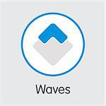 Waves - Vector Icon of Virtual Currency. Criptocurrency Blockchain Icon on Grey Background. Virtual Currency. Vector Trading sign: WAVES.