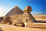 Sphinx and pyramid in the egyptian desert