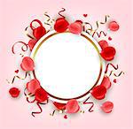 Round vector banner with red and pink rose petal. Festive background for women's day