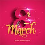 8 March. International Women's Day. Happy Mother's Day. Number 8 with ribbon text and confetti on background. Vector Illustration.