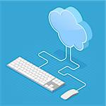 Cloud Computing Technology Isometric Concept with Cloud, Computer Keyboard and Mouse. Vector illustration