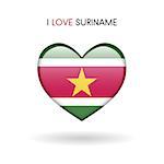 Love Suriname symbol. Flag Heart Glossy icon on a white background isolated vector illustration eps10