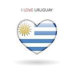 Love Uruguay symbol. Flag Heart Glossy icon on a white background isolated vector illustration eps10