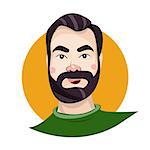 Vector portrait of man with mustache and beard, avatar, sign, ads, promo