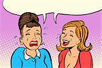 girlfriend women one cries, other laughs. Comic book cartoon pop art retro vector illustration drawing