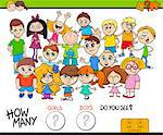 Cartoon Illustration of Educational Counting Game for Children with Girls and Boys Funny Characters Group