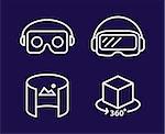 VR glasses for smartphone vector illustration line design set. Virtual reality helmet isolated icon on dark background