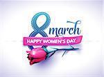 8 March. International Women's Day. Happy Mother's Day. Flower and ribbon with text design. Vector Illustration.
