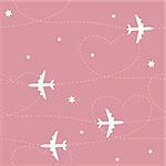 Cartoon airplane routes. Airplane path seamless pattern, background