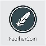 Feathercoin - Digital Currency Simbol. Vector illustration of Cryptocurrency Icon on Grey Background. Vector Trading sign: FTC