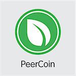 Peercoin - Cryptocurrency Concept. Colored Vector Icon Logo and Name of Virtual Currency on Grey Background. Vector Trading Sign for Exchange: PPC