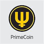 Primecoin - Cryptocurrency Concept. Colored Vector Icon Logo and Name of Virtual Currency on Grey Background. Vector Trading Sign for Exchange: XPM