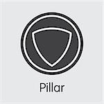 Pillar - Digital Currency Colored Logo. Vector Coin Illustration of Digital Currency Icon on Grey Background. Vector Symbol: PLR.