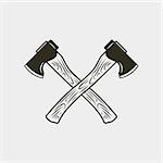 two crossed axes isolated on white background. lumberjack hatchets in retro style. design element for emblems, badges, logos. vector illustration