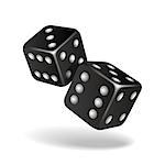 Two black falling dice isolated on white. Casino gambling template concept. Vector illustration