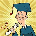 male graduate from University or College. Comic book cartoon pop art retro vector illustration