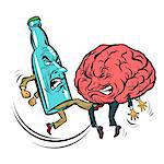 Alcoholism destroys the brain, drunk. fight bottle of vodka. Comic book cartoon pop art retro illustration vector