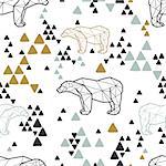 Seamless tribal pattern with low poly polar bears and triangles. Kids and baby fashion fabric design. Vector illustration.