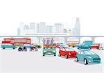 Big city with cars, traffic illustration