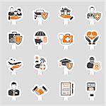 Insurance Icons Sticker Set for Poster, Web Site, Advertising like House, Car, Medical and Business. Vector illustration