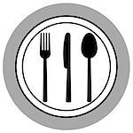 Fork, knife and spoon on plate background. Vector illustration