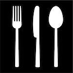 Knife, fork and spoon on white background. Vector illustration
