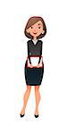 Job interview. Young cartoon woman candidate for work. A confident slightly worried businesswoman is waiting for the interview. The candidate holds a resume. Job search and acquaintance with the vacancy concept.