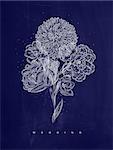 Poster with elegance flower lettering wedding drawing on blue background