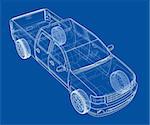 Car SUV drawing outline. Vector rendering. The layers of visible and invisible lines are separated