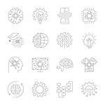 Modern flat editable vector line icons of future technology - neural network, AI, quantum technologies for graphic and web design. EPS 10