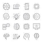 Artificial intelligence AI line icons. Robot intellect and cyborg chip mind signs. Innovation technology manufacturing and programming. Vector illustration. Editable Stroke. EPS 10