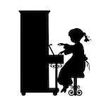 Silhouette girl music plays the piano. Vector illustration
