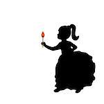 Silhouette girl holding burning wooden match stick. Vector Illustration